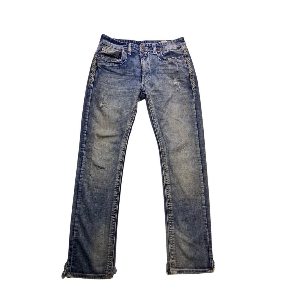 GS115 Distressed Jeans Womens 32 Blue Good Thick‎ Stitch Embroidered Pocket Y2K